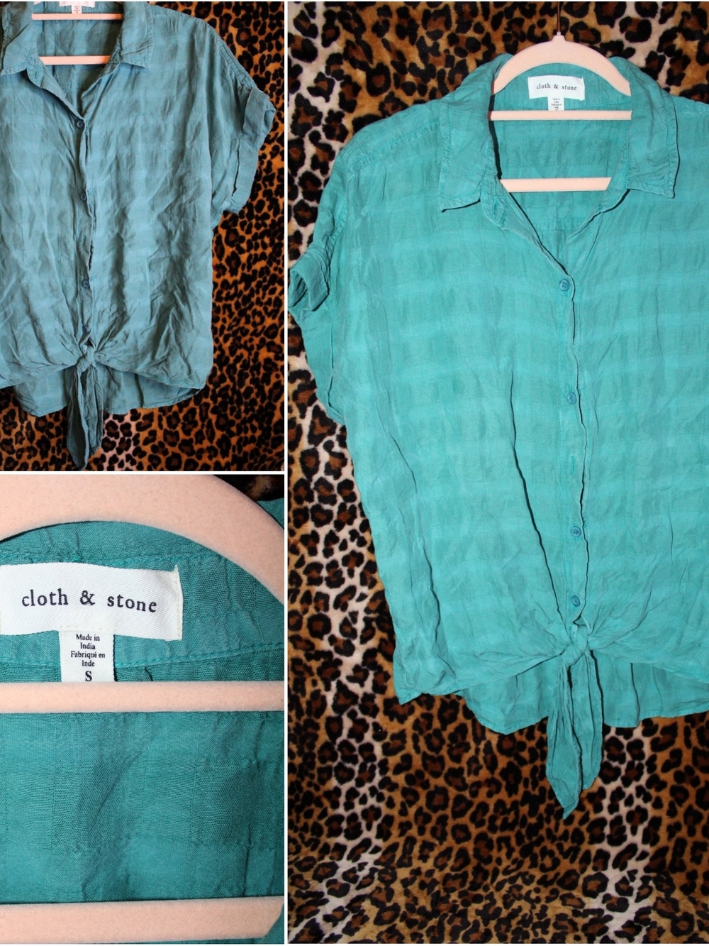 cloth & stone Teal Tie-Front Short Sleeve Button-Down